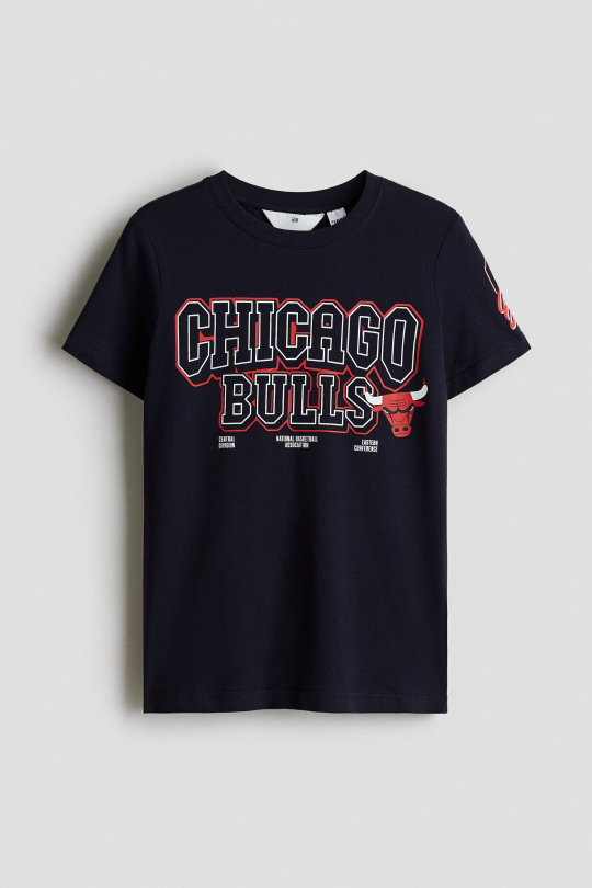 H&M Футболка из хлопка с принтом, темно-синий