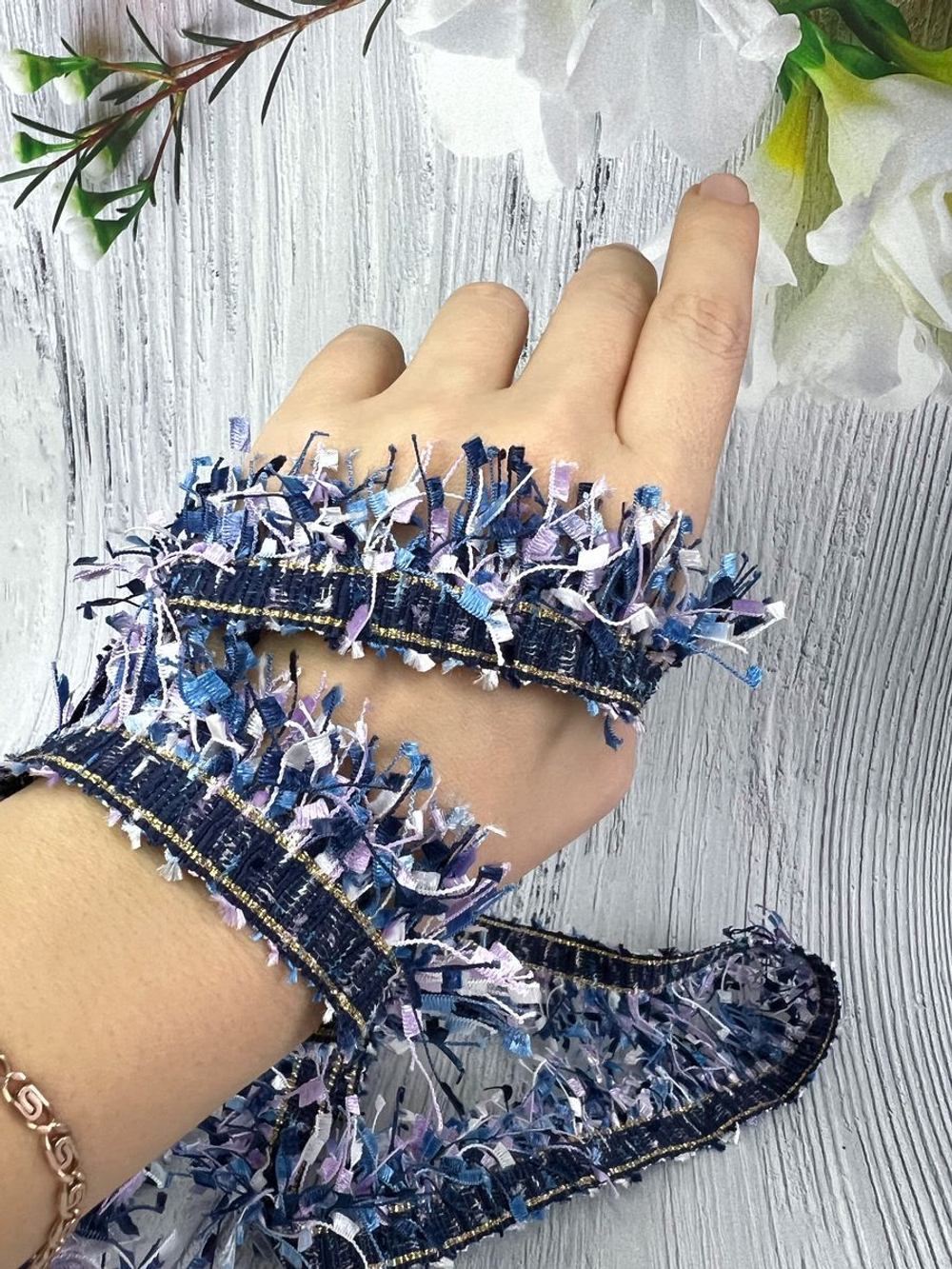 Тесьма с бахромой твидовая букле травка 35мм (1,5м в уп)