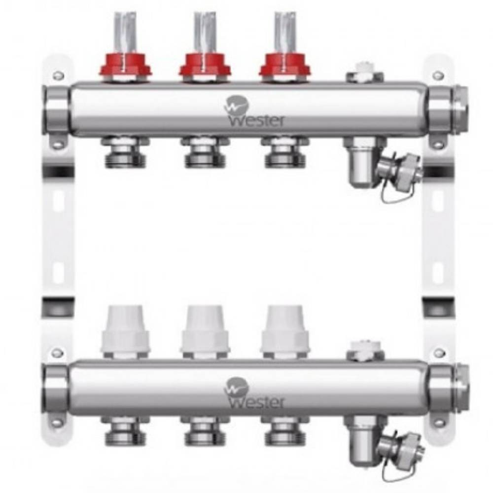 Коллектор Wester нерж. 1"-3/4 в сборе с расходомерами на 3 выхода, W902.3