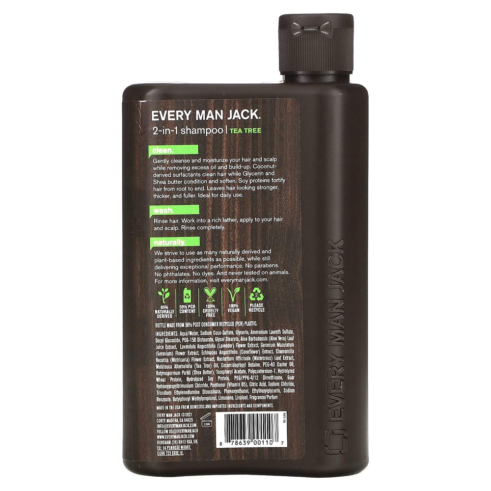 Every Man Jack, 2-в-1, шампунь и кондиционер для густоты волос, для нормальных и тонких волос, чайное дерево, 400 мл (13,5 жидк. унц.)