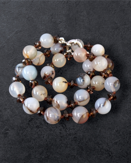 Бусы из натурального серого агата и раухтопаза