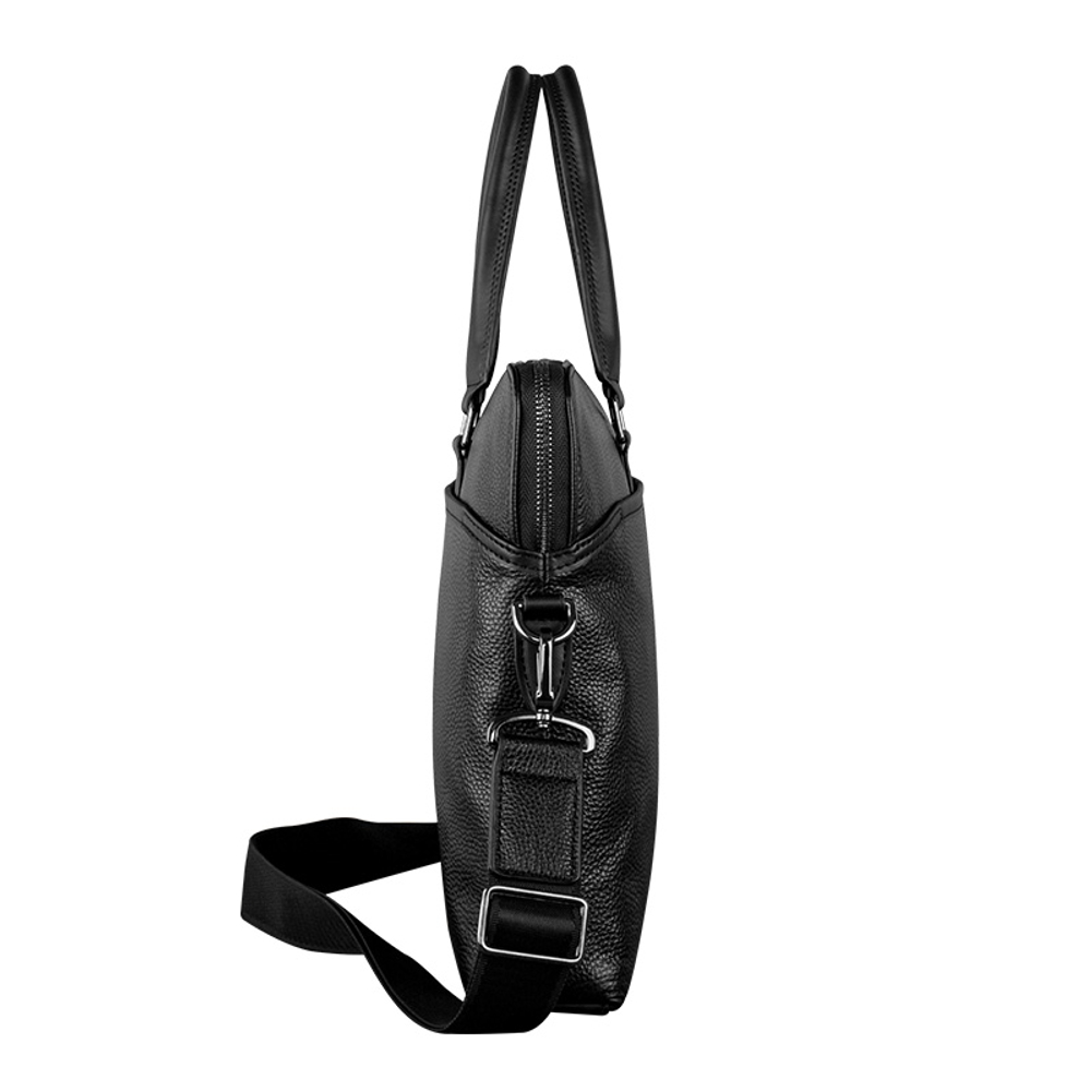 COW Top Grain Cow Leather Laptop Bag Large Men"s Black