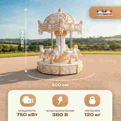Электрическая свадебная карусель «Сияние» с LED-подсветкой, 6 мест