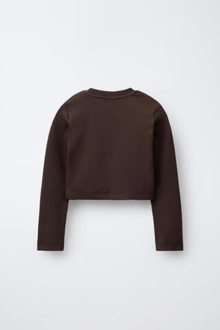 ZARA БАЗОВАЯ УКОРОЧЕННАЯ ФУТБОЛКА, КОРИЧНЕВЫЙ