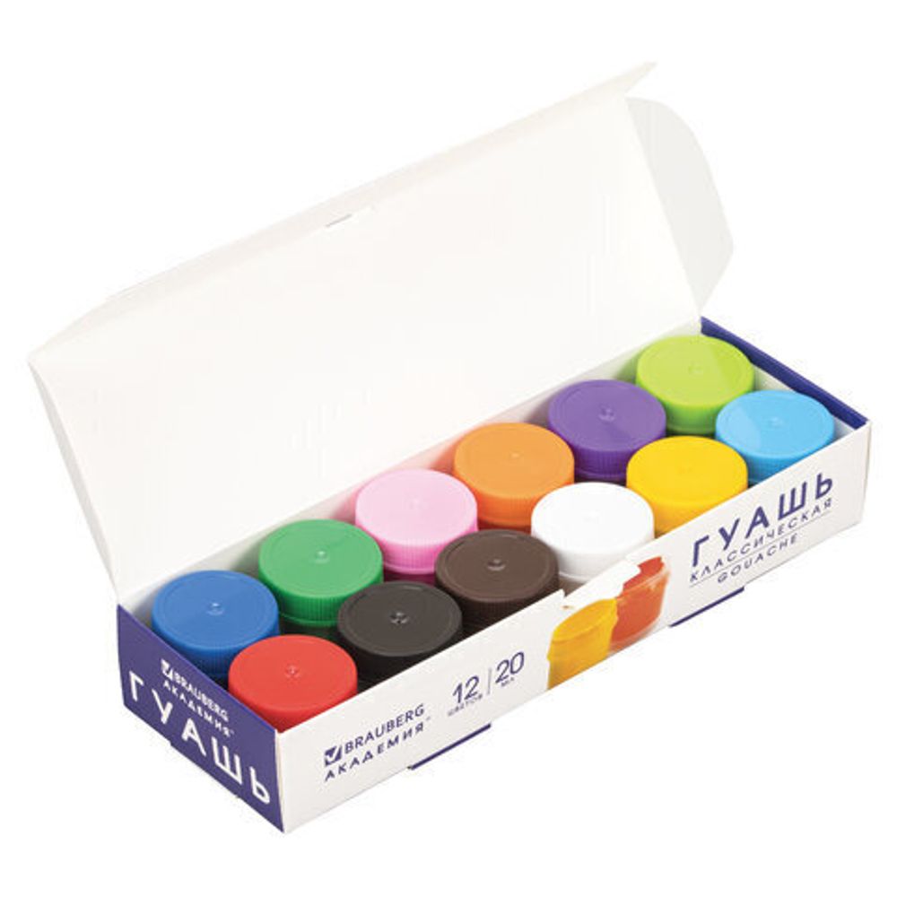 Гуашь BRAUBERG "АКАДЕМИЯ КЛАССИЧЕСКАЯ", 12 цветов по 20 мл, 192272