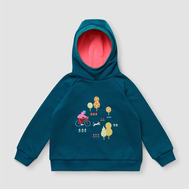 Толстовка цвета морской глубины с капюшоном "В парке"