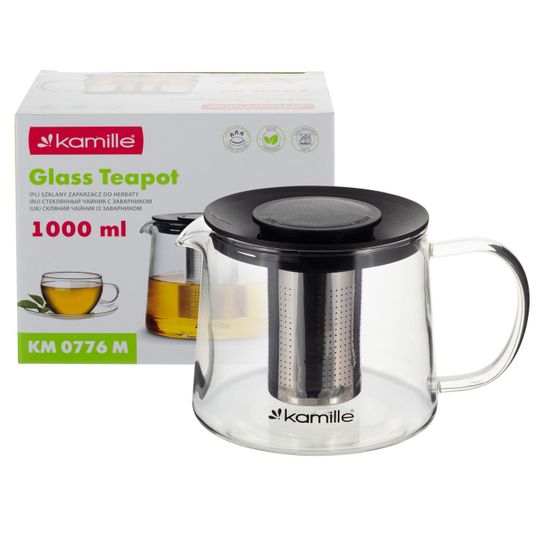 Стеклянный заварочный чайник 1000 мл. Kamille KM 0776M со съемным ситечком