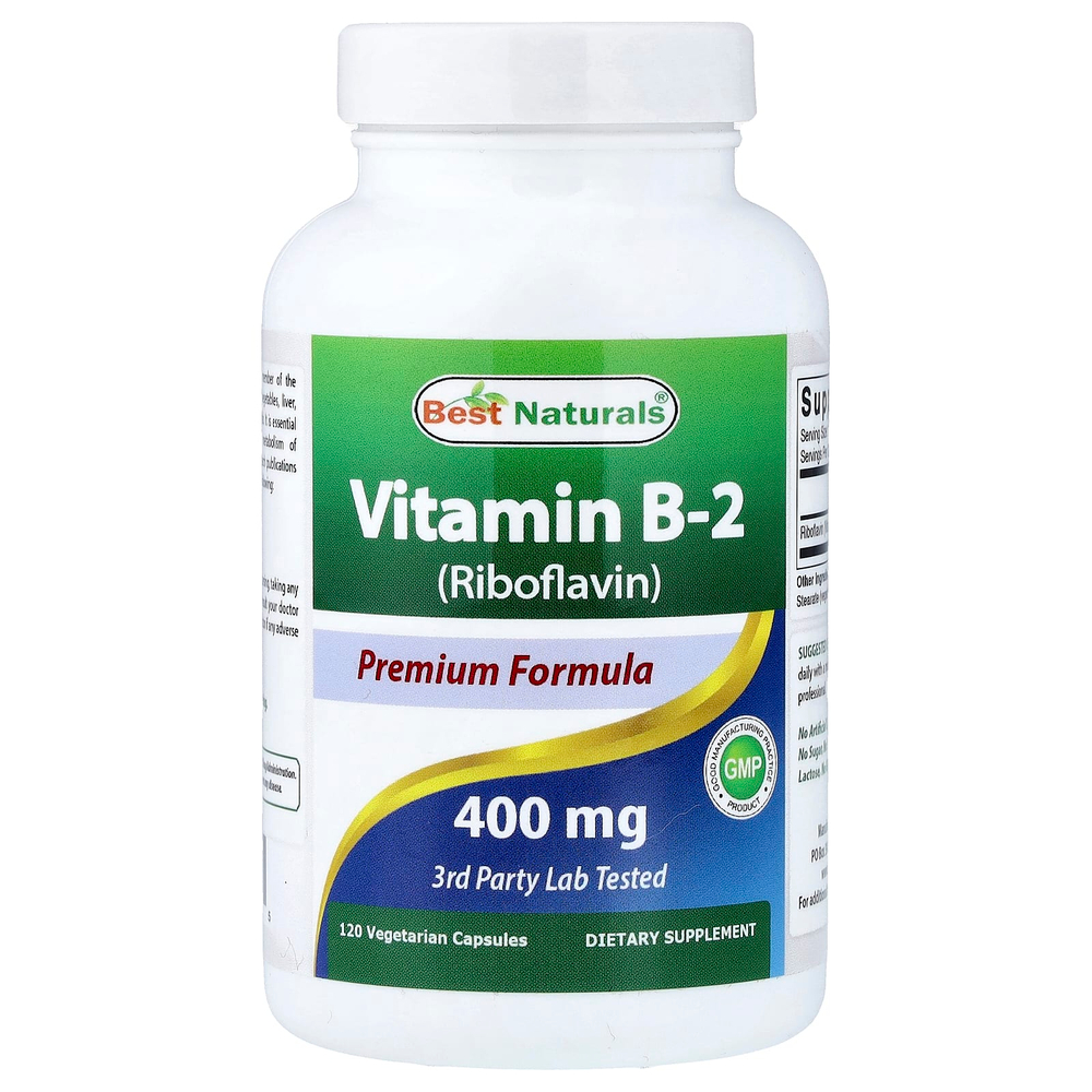 Best Naturals, Витамин B2 (рибофлавин), 400 мг, 120 вегетарианских капсул