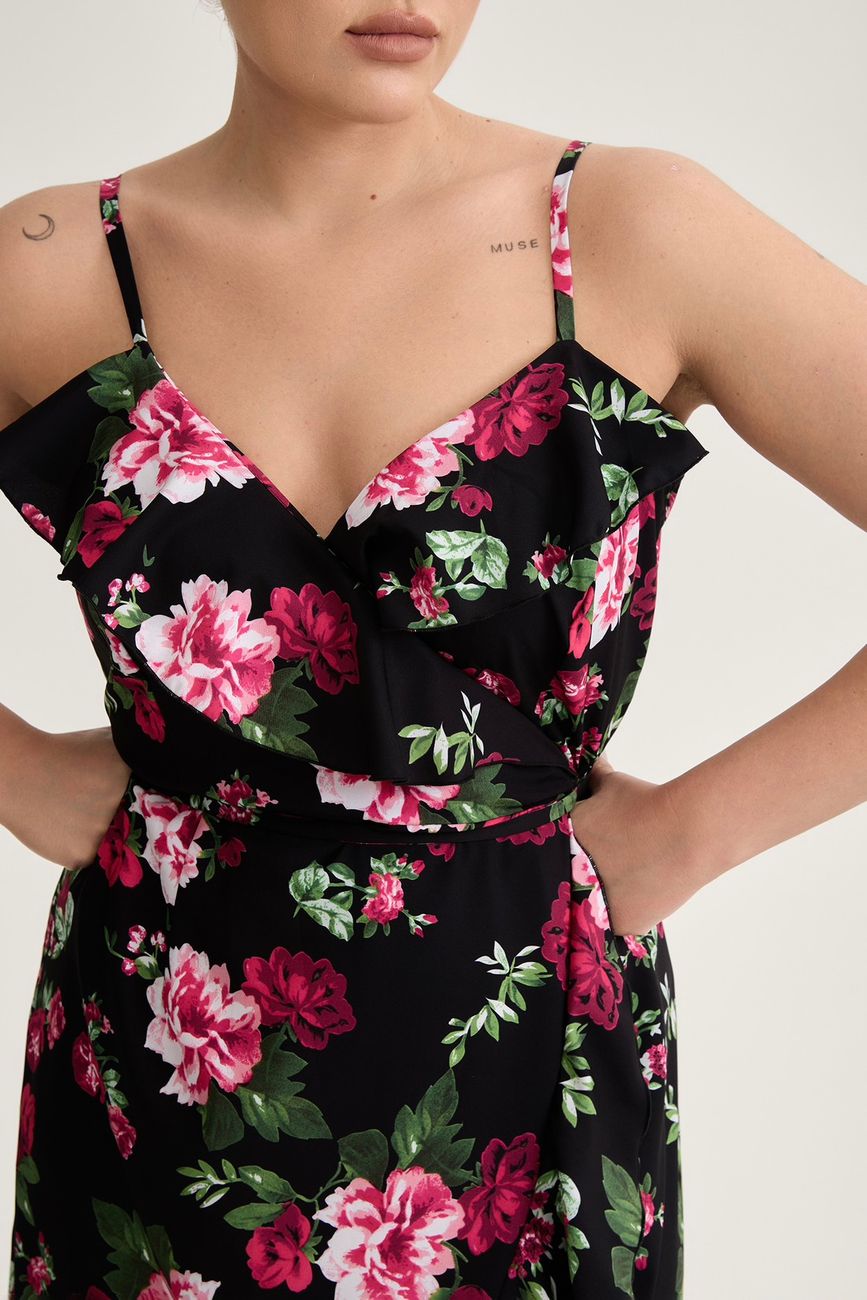 Сарафан на запах с воланами, цветочный принт