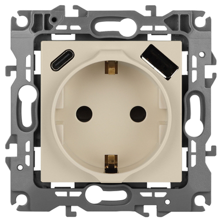 Розетка ЭРА Серия 12 12-4108-02 2P+E 16A-250В со шторками с USB type-A+C 5В-3А слоновая кость