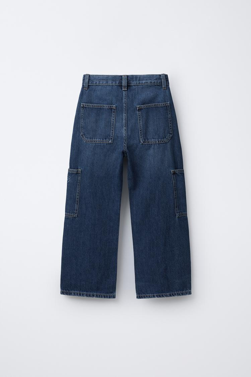 ZARA ДЖИНСЫ BARREL С КАРМАНАМИ И ВЫШИВКОЙ, ВЫЦВЕТШИЙ СИНИЙ