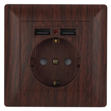 Розетка Intro Solo 4-410-10 2P+E Schuko со шторками 16А-250В + 2хUSB СУ венге