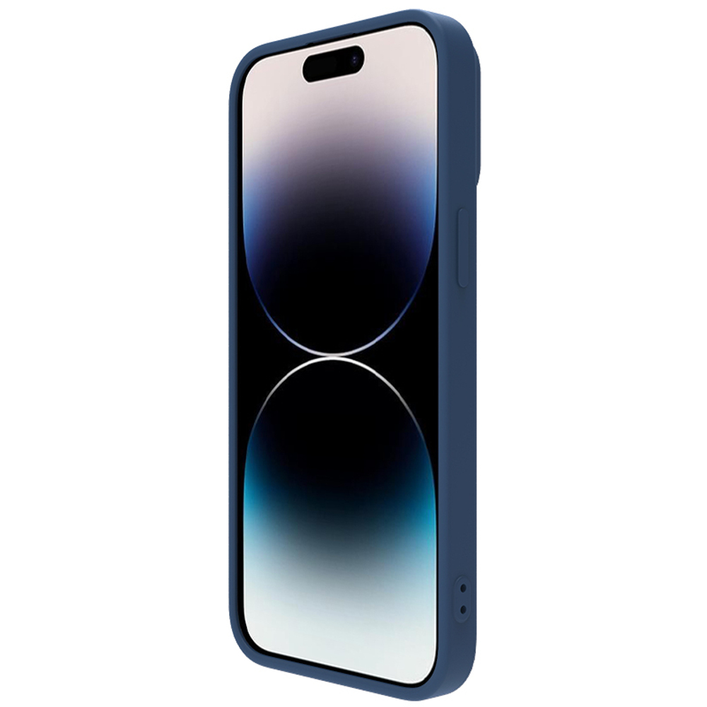 Чехол с шелковистым покрытием от Nillkin для iPhone 14 Pro Max, серия CamShield Silky Silicone Case с защитной шторкой для камеры, цвет синий Midnight Blue