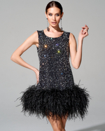 Платье длины мини "Венера" с премиальными перьями страуса