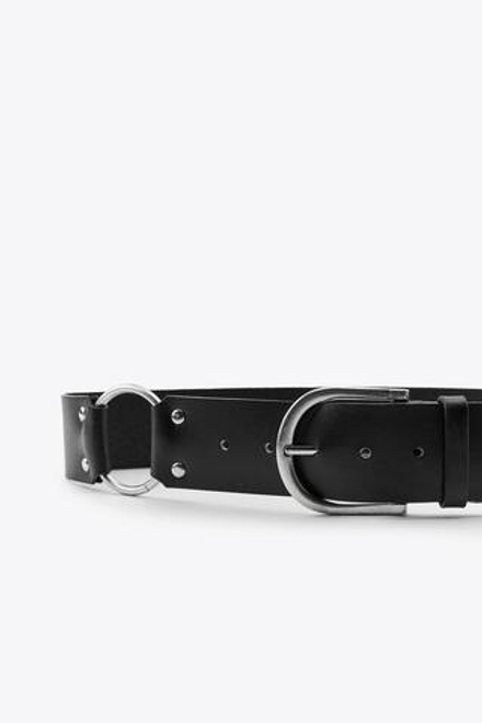 ZARA КОЖАНЫЙ РЕМЕНЬ С КОЛЬЦОМ, ЧЕРНЫЙ