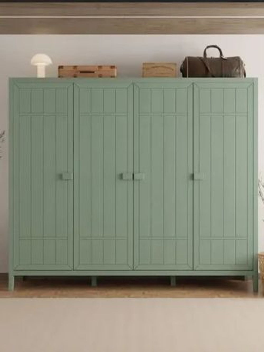 РЕКЛАМАЦИЯ Шкаф для одежды Карлос из сосны, 4 двери, 202х50х173, со штангами и полками, эвкалипт