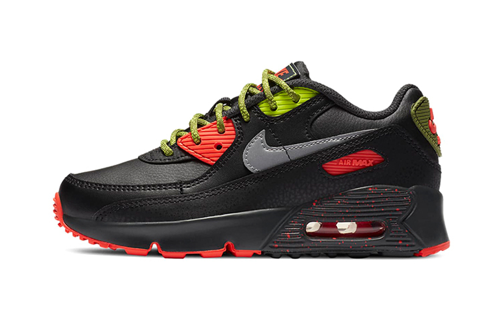 Middle-aged children's Nike Air Max 90 air cushion woven low-top running shoes black, red and green