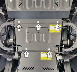 защита двигателя, переднего дифференциала. 2 мм, Сталь для KGM Rexton 2023-н.в., Motodor.72805
