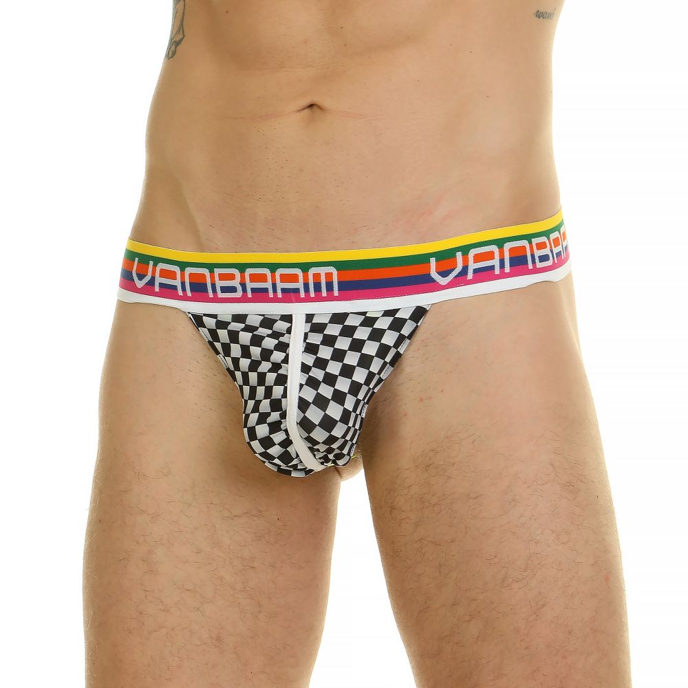 Мужские трусы тонги черно-белые Van Baam 44864