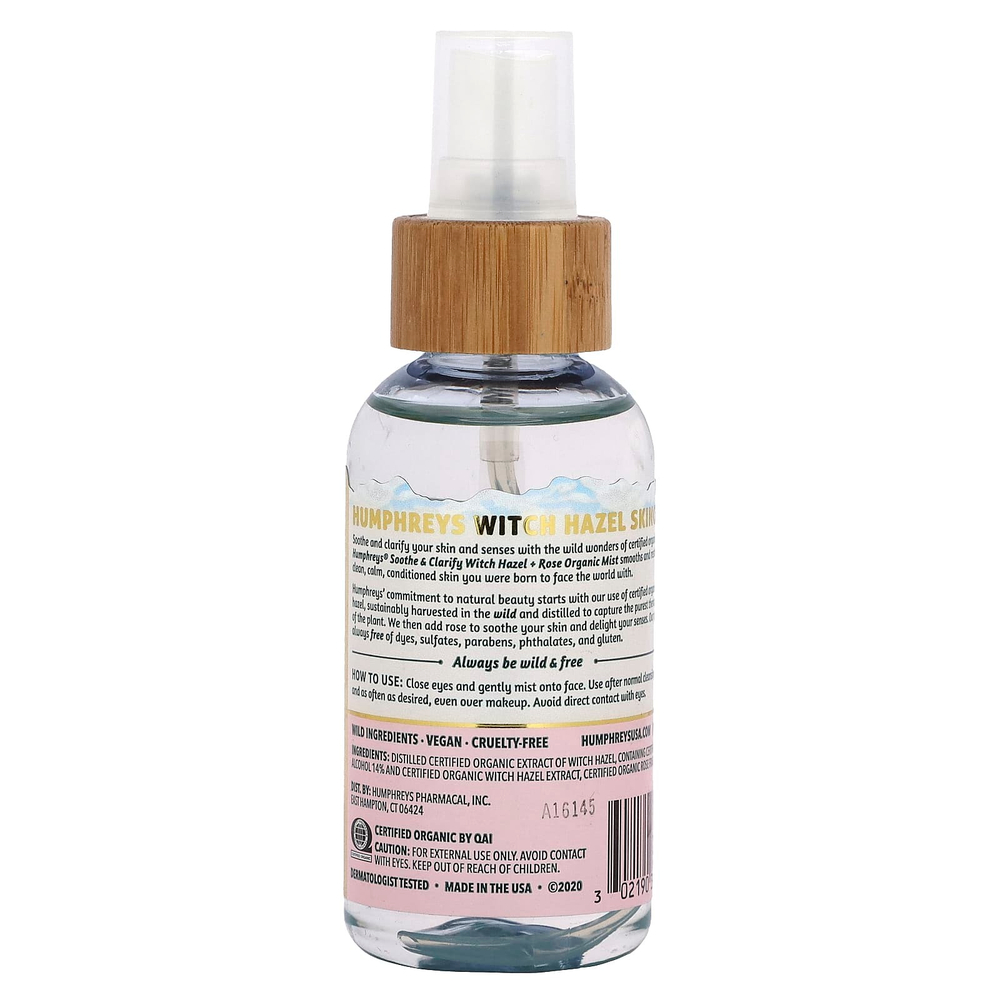 Humphreys, Witch Hazel, органический спрей с розой, 97 мл (3,3 жидк. унц.)