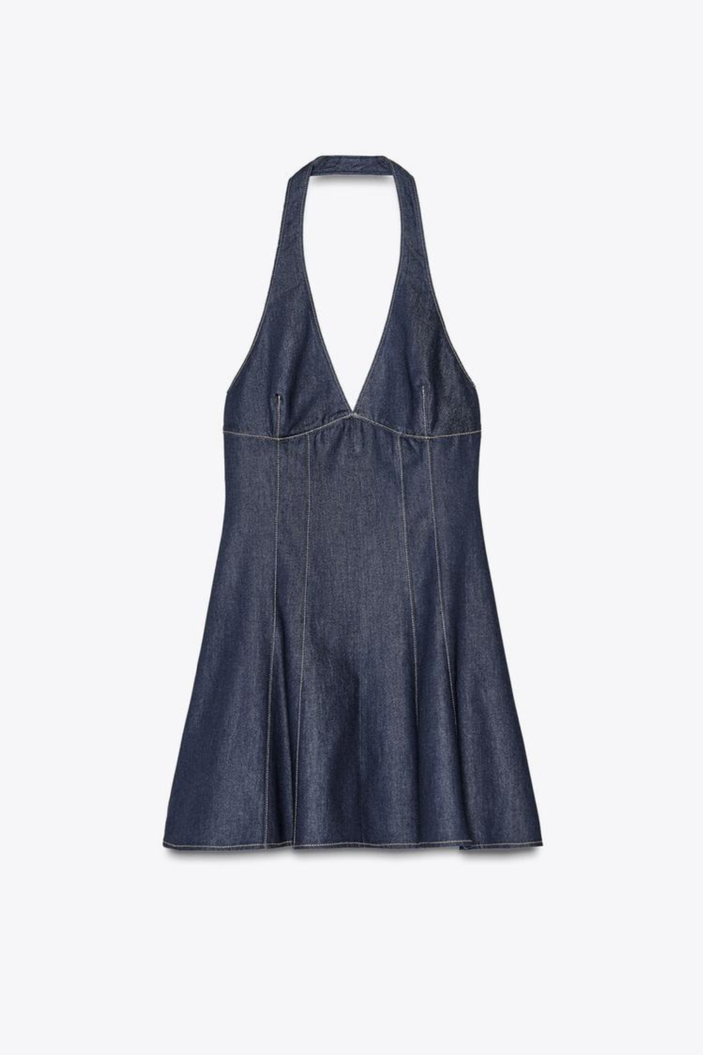 ZARA ДЖИНСОВОЕ ПЛАТЬЕ TRF С ГОРЛОВИНОЙ ХАЛТЕР, ТЕМНЫЙ ИНДИГО