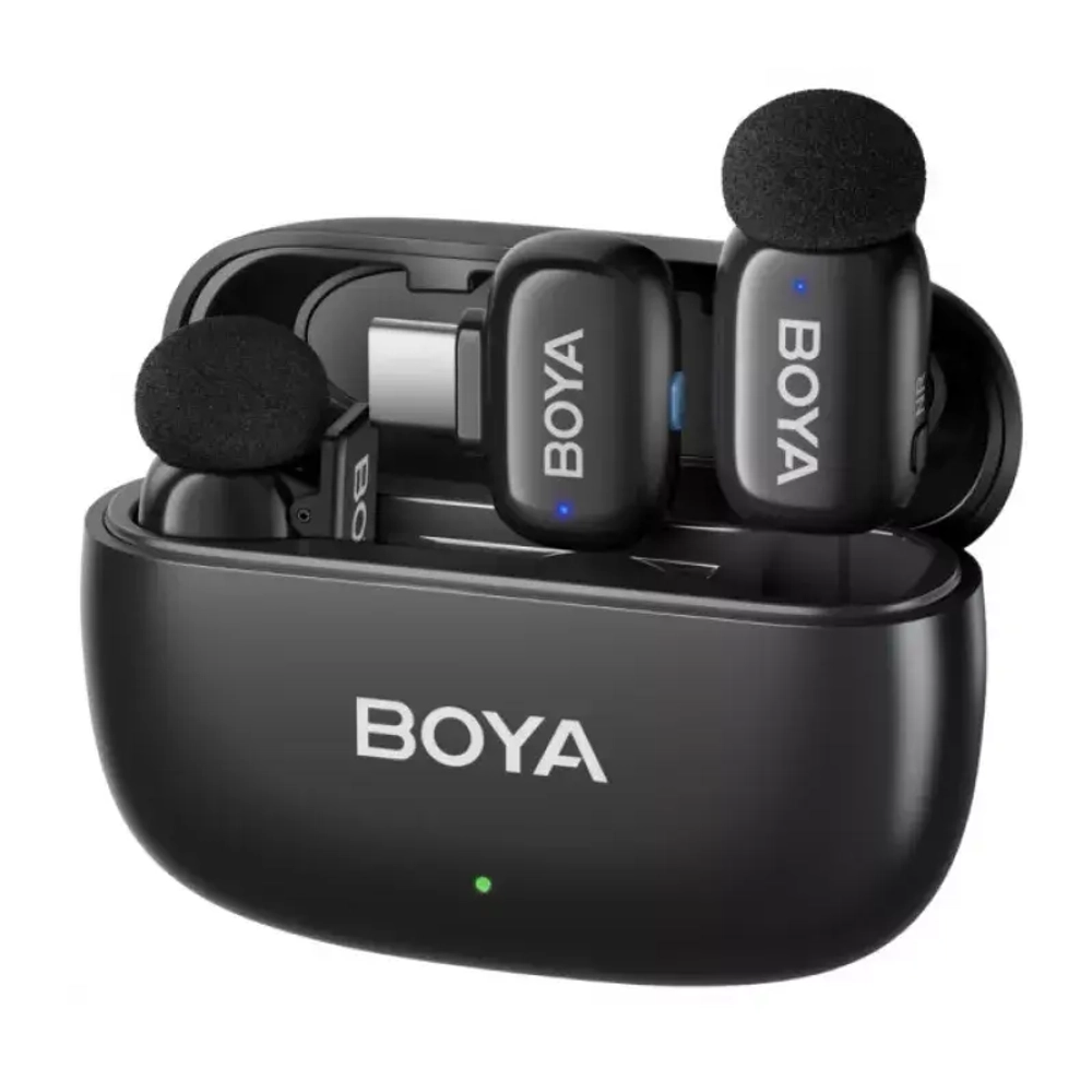 Ультракомпактная двухканальная беспроводная микрофонная система BOYA MINI-12 (2 микрофона / USB-C / Lightning iOS)