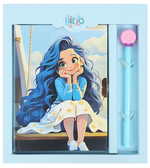 Блокнот 13,5*18 см 50л. с замком "Девочка с синими волосами" с ручкой (Darvish)