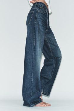 ZARA ДЖИНСЫ TRF WIDE LEG С ПЕРЕКРЕСТНЫМ ПОЯСОМ И ВЫСОКОЙ ПОСАДКОЙ, МОРСКОЙ СИНИЙ