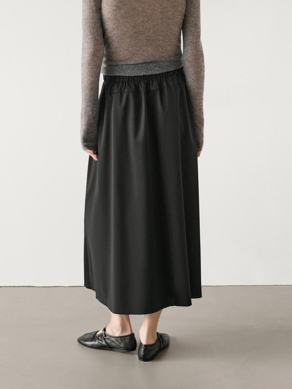 Massimo Dutti Юбка из высокотехнологичной смесовой шерсти с эластичной деталью, черный