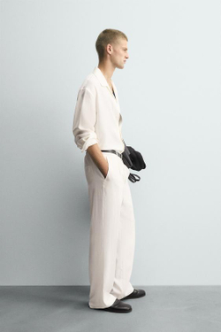 ZARA БРЮКИ RELAXED FIT СО СКЛАДКАМИ, БЕЛЫЙ