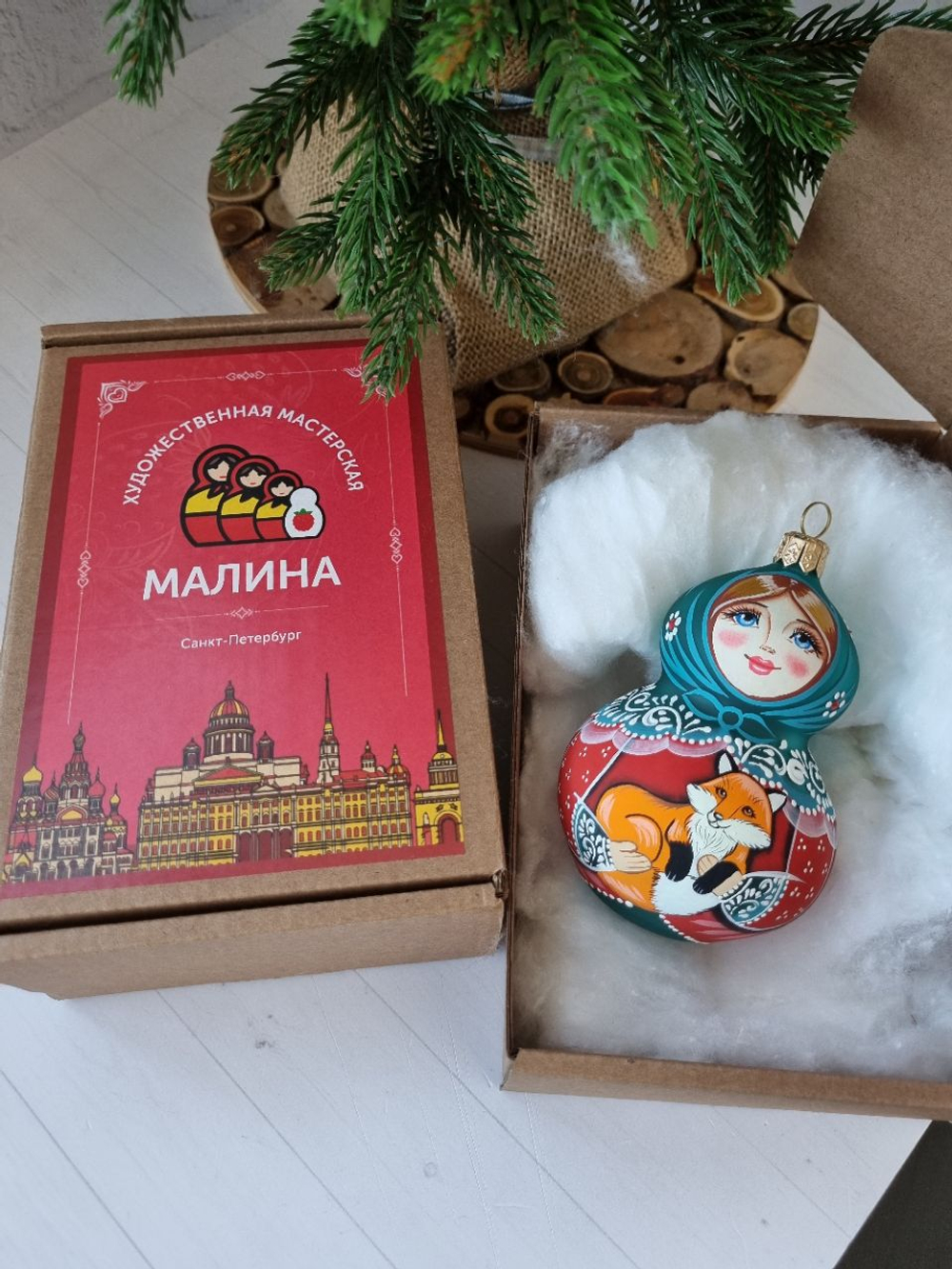 Стеклянная матрешка Танечка с лисичкой