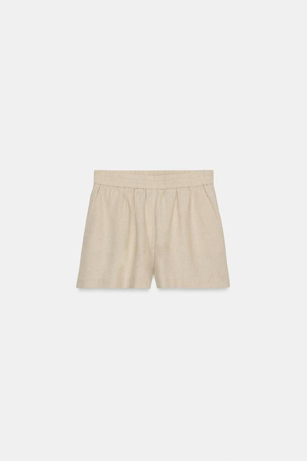 ZARA ШОРТЫ ИЗ СМЕСОВОГО ЛЬНА С ЭЛАСТИЧНЫМ ПОЯСОМ, СВЕТЛО-БЕЖЕВЫЙ