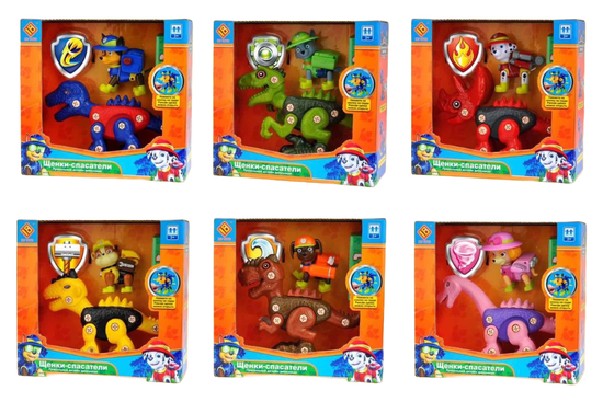 Щ/п фигурки щенки с динозаврами + отвертка 6 видов