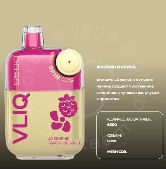 Электронная система доставки никотина VLIQ Q SPIN 6500 затяжек со вкусом «Жасмин малина» (M)