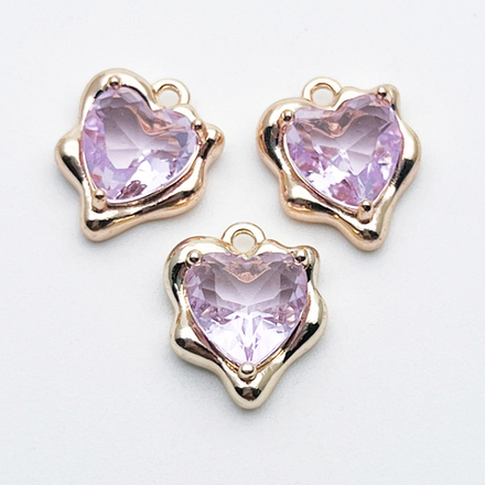 Подвеска Сердце, цвет золото + сиреневый, размер 13*10 мм, цена за 1 шт