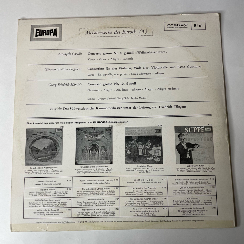 Винтажная виниловая пластинка LP Handel, Pergolesi, Corelli, Sudwestdeutsches Kammerorchester Leitung Friedrich Tilegant Concerto Grosso Nr. 10 D-Moll (Германия 1973)