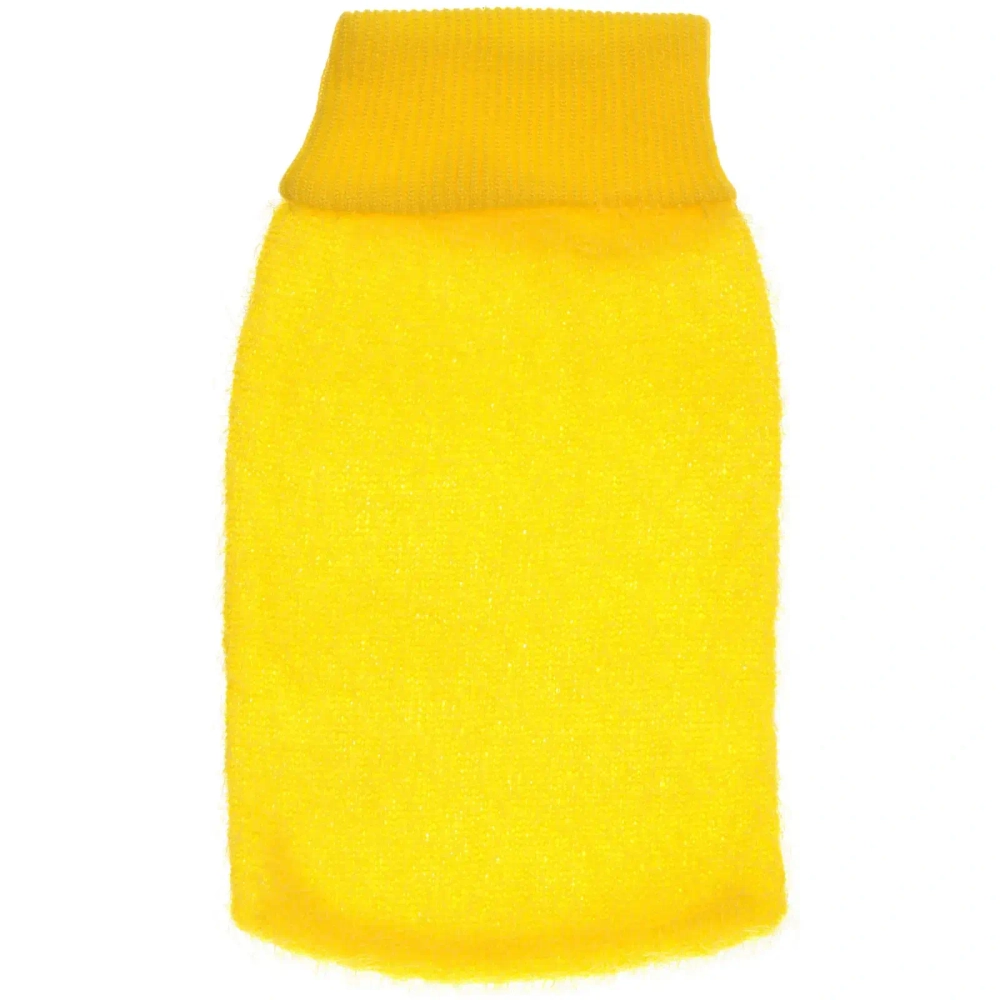 Мочалка - варежка массажная жёсткая «SANTA MONIKA - VERANOVA», цвет лимонный, 20*13см (зип пакет и наклейка Ultramarine)✦