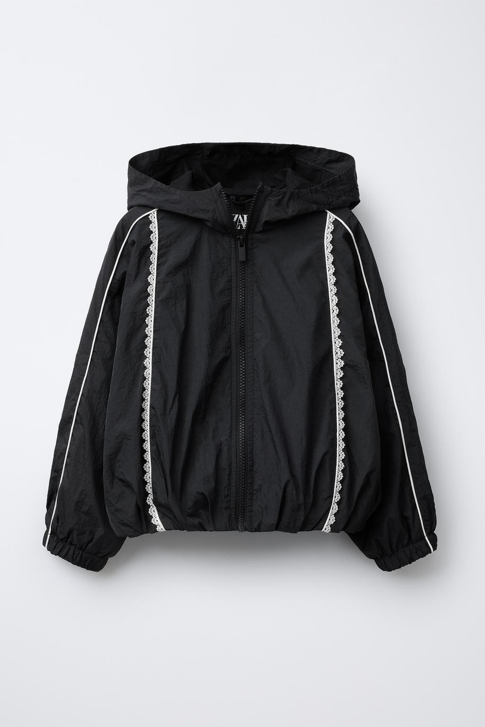 ZARA ДОЖДЕВИК С КРУЖЕВОМ, ЧЕРНЫЙ