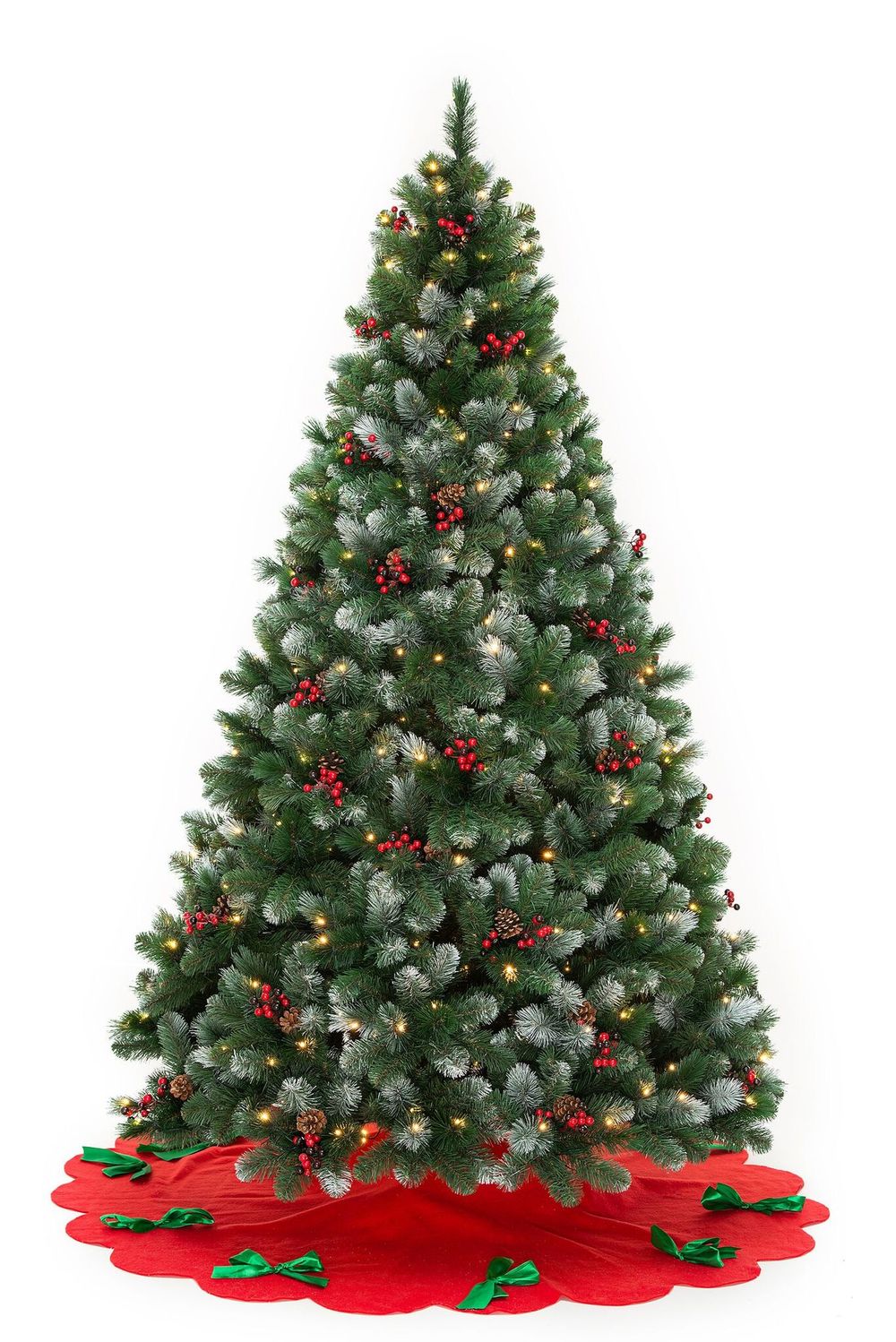 Заснеженная елка с гирляндой «Очарование» с шишками и ягодами (леска+пвх) от 1,8 м до 2,4 м