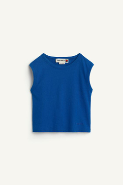 ZARA ТОП С КРУГЛЫМ ВЫРЕЗОМ, КОБАЛЬТОВЫЙ