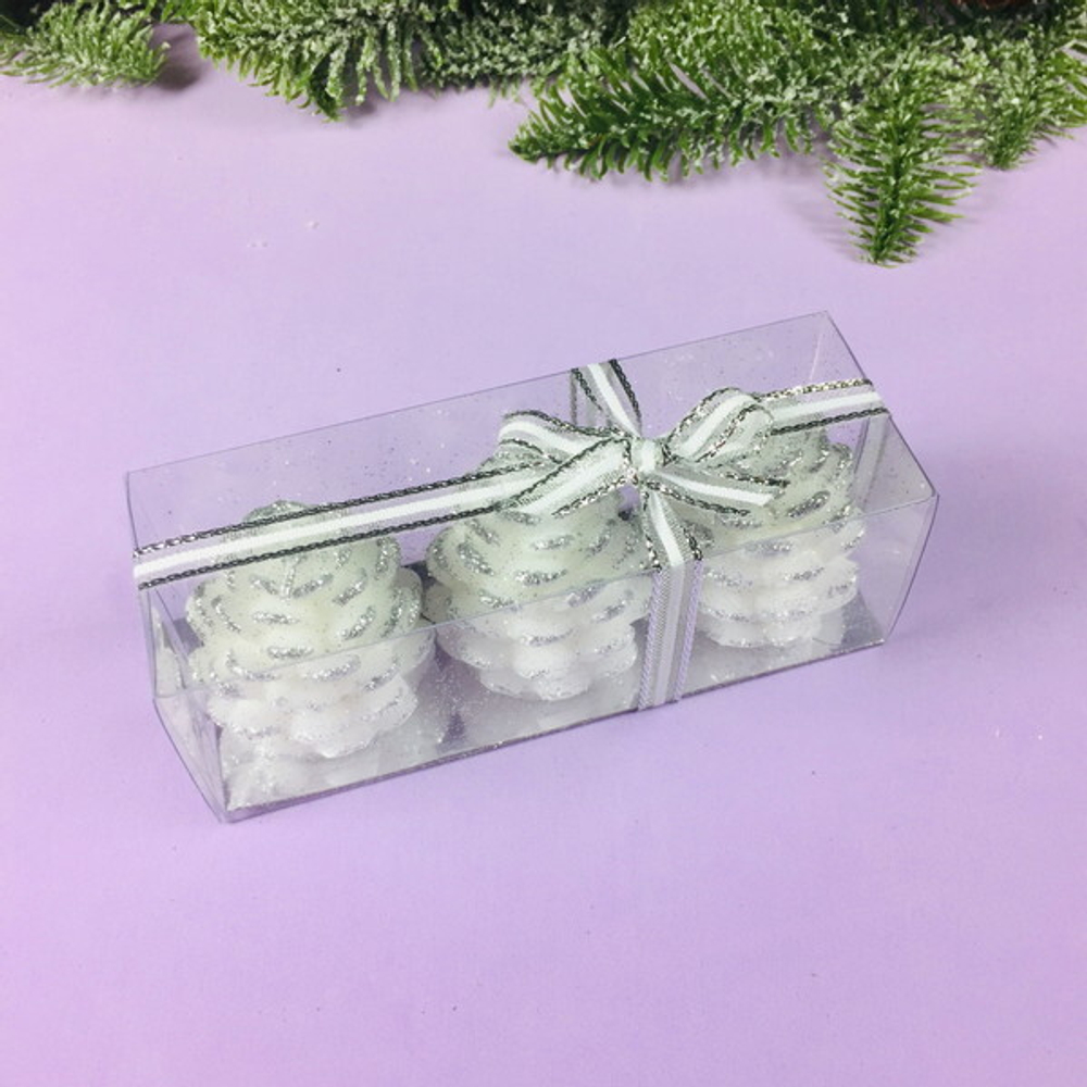 Свечи новогодние «Шишечки» 5,2 см (набор 3 шт), серебро