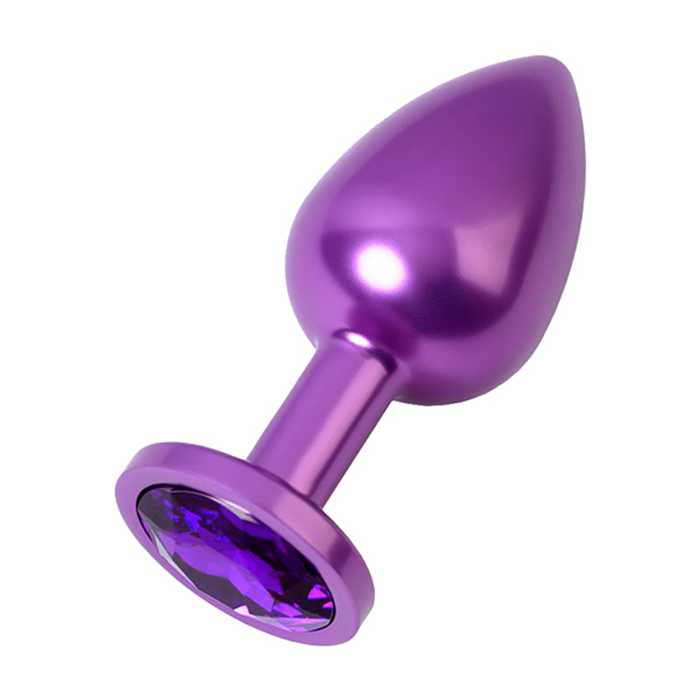 Фиолетовый анальный плаг 8,2см с кристаллом фиолетового цвета ToyFa Metal 717008-44