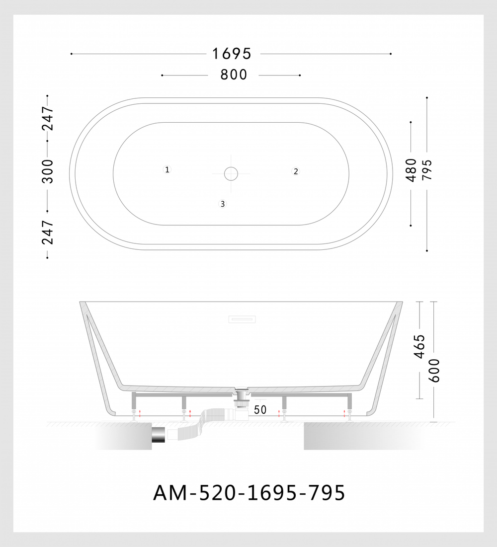 Акриловая ванна ARTMAX AM-520-1695-795