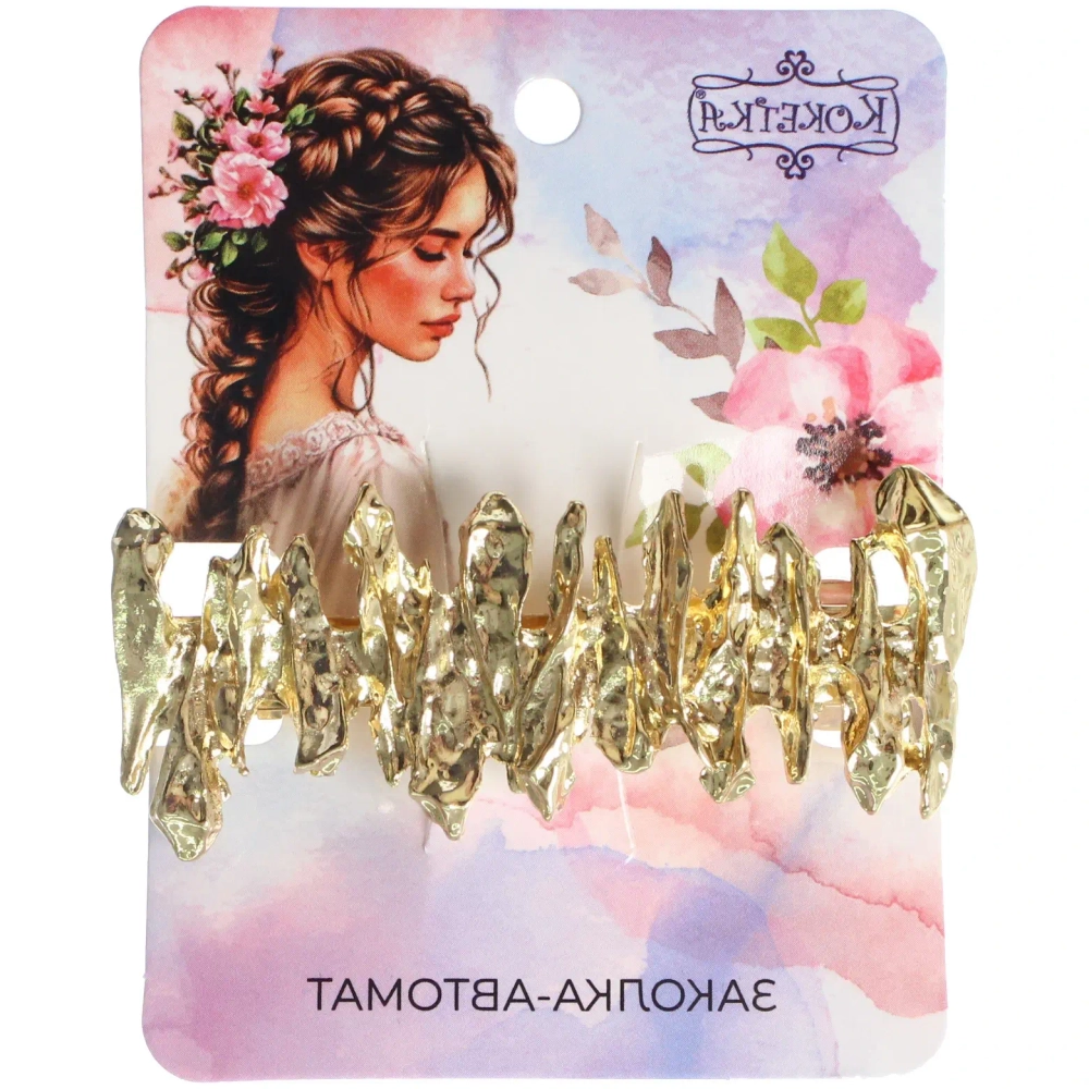 Заколка-автомат для волос «AKS - DesignPRO», зиг-заг, цвет золото и хром, 6,5*2,5см