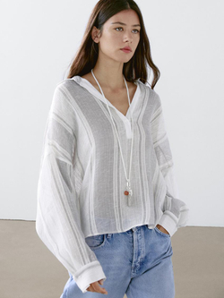 Massimo Dutti Блуза из струящейся смесового льна в полоску, белый