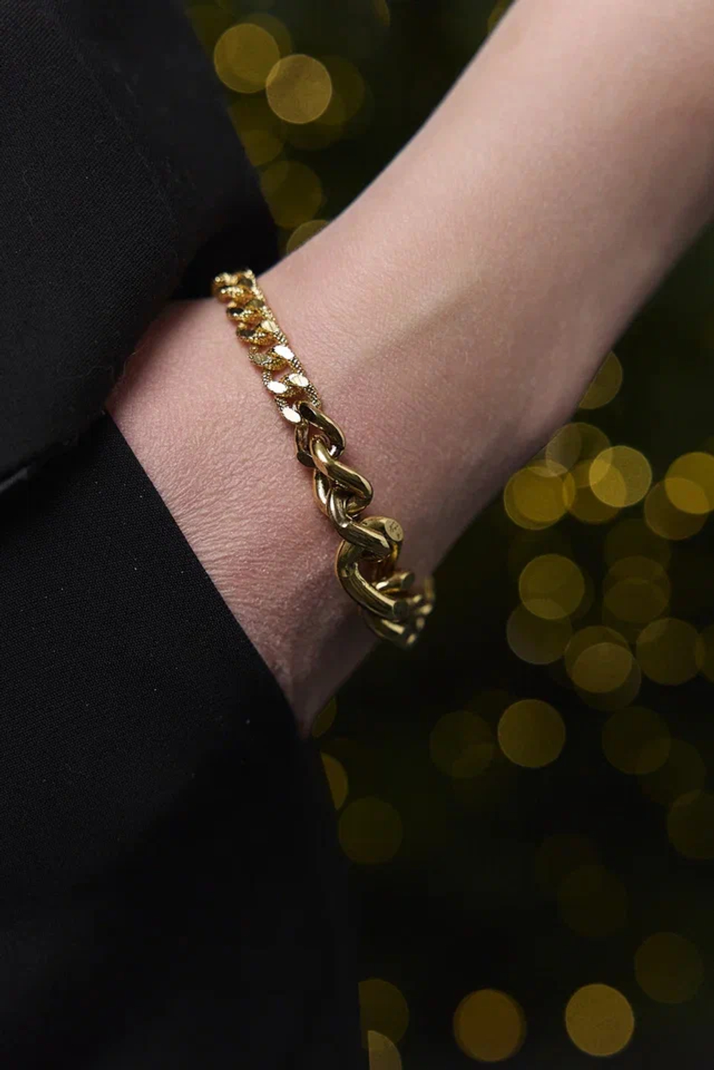 Браслет цепи плоские из разных звеньев, оттенок золото