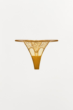 ZARA ТРУСЫ-ТАНГА ИЗ СЕТЧАТОЙ ТКАНИ С КРУЖЕВОМ, ЖЕЛТЫЙ