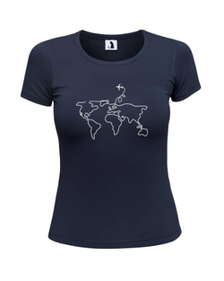 Футболка с самолетом Карта мира женская темно-синяя