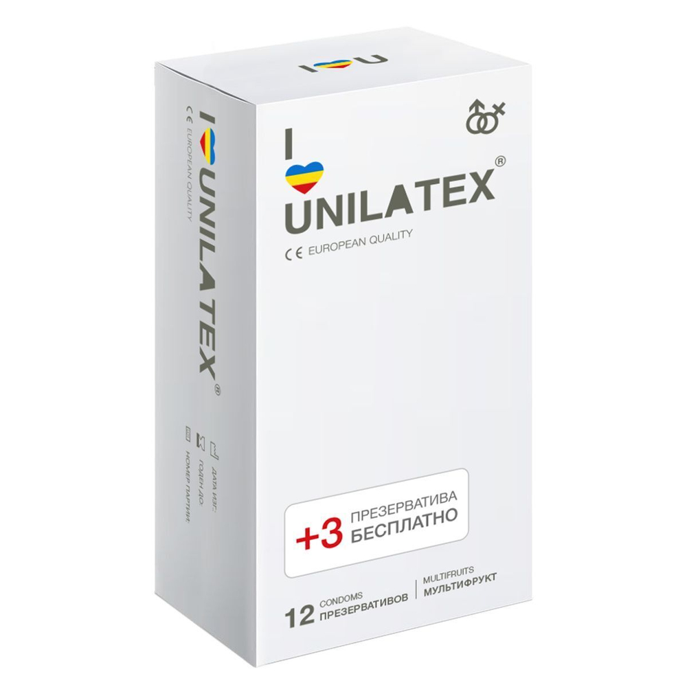 Презервативы Unilatex, multifruits, аромат, цветные, 19 см, 5,4 см, 15 шт