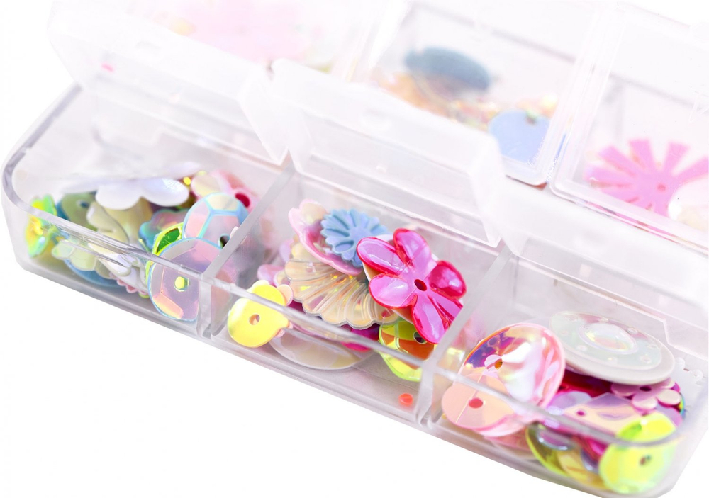 Набор для создания украшений-пайетки Alingar, 75х50х10 мм, "Sequins", фигурные(микс), пластик. пенал органайзер